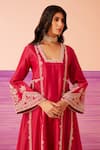 Buy_Sureena Chowdhri_Magenta Silk Chanderi Embroidered Dori Blunt V Neck Mirage Kurta Set  _Online_at_Aza_Fashions