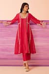 Shop_Sureena Chowdhri_Magenta Silk Chanderi Embroidered Dori Blunt V Neck Mirage Kurta Set  _Online_at_Aza_Fashions