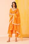 Sureena Chowdhri_Orange Silk Chanderi Embroidered Dori Deep V Neck Daydream Kurta Set  _Online_at_Aza_Fashions