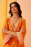 Buy_Sureena Chowdhri_Orange Silk Chanderi Embroidered Dori Deep V Neck Daydream Kurta Set  _Online_at_Aza_Fashions