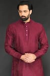 Shop_Sammohan Ceremonial_Maroon Viscose Silk Embroidered Thread Work Geometric Kurta Set_Online_at_Aza_Fashions