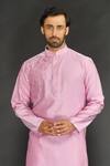 Shop_Sammohan Ceremonial_Purple Vis Silk And Spun  Lining 100% Placement Hand Kurta Set_Online_at_Aza_Fashions