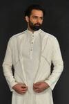 Buy_SAMMOHAN CEREMONIAL_Beige Vis Silk And Spun  Lining 100% Front Flap Kurta Set_Online_at_Aza_Fashions