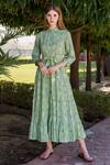 Missprint_Green Cotton Printed Floral Shirt Collar Tiered Dress _Online_at_Aza_Fashions