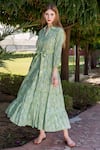 Shop_Missprint_Green Cotton Printed Floral Shirt Collar Tiered Dress _Online_at_Aza_Fashions