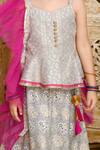 Saka Designs_Grey Cotton, Net Embroidery, Tassels Floral Print Lehenga Choli Set_at_Aza_Fashions
