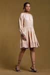 Buy_Ritu Kumar_Beige Cotton Flex Thread And Sequin Round Floral Embroidered Dress _Online_at_Aza_Fashions