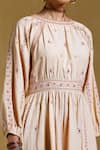 Shop_Ritu Kumar_Beige Cotton Flex Thread And Sequin Round Floral Embroidered Dress _Online_at_Aza_Fashions