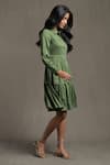 Buy_Ritu Kumar_Green Cotton Satin Plain Collared Neck Ruffled Hem Shirt Dress _Online_at_Aza_Fashions