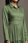 Shop_Ritu Kumar_Green Cotton Satin Plain Collared Neck Ruffled Hem Shirt Dress _Online_at_Aza_Fashions