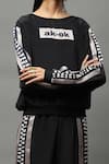 Shop_AK-OK_Black Crepe Abstract Pattern Boat Sleeve Sweatshirt And Joggers Set  _at_Aza_Fashions