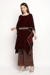 Monk & Mei_Maroon Kaftan Velvet Plain Boat Neck Nuuh And Palazzo Set _Online_at_Aza_Fashions