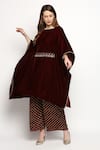 Buy_Monk & Mei_Maroon Kaftan Velvet Plain Boat Neck Nuuh And Palazzo Set _Online_at_Aza_Fashions