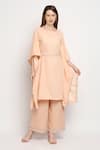 Monk & Mei_Peach Kaftan Velvet Plain Boat Neck Nuuh And Woven Palazzo Set _Online_at_Aza_Fashions