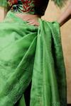 Buy_Shilpi Gupta_Green Organza Beads, Embroidery Boat Neck Saree With Abstract Blouse _Online_at_Aza_Fashions