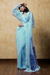 Shop_Shilpi Gupta_Blue Organza Embroidery Patch Work Collared Neck Saree With Blouse  _Online_at_Aza_Fashions