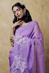 Shilpi Gupta_Purple Organza Feathers, Sequins Round Neck Embroidered Saree With Blouse _Online_at_Aza_Fashions