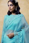 Shilpi Gupta_Blue Organza Beads, Cut Work Boat Cut-work Border Embroidered Saree With Blouse _Online_at_Aza_Fashions