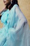 Shilpi Gupta_Blue Organza Embroidery, Cut Work Round Neck Saree With Floral Detail Blouse _Online_at_Aza_Fashions