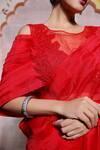 Shilpi Gupta_Red Organza Beads Round Neck Embroidered Saree With Blouse _Online_at_Aza_Fashions