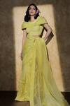 Buy_Shilpi Gupta_Yellow Organza Beads, Cut Work Round Neck Embroidered Saree With Draped Blouse _Online_at_Aza_Fashions