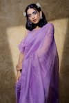 Shop_Shilpi Gupta_Purple Organza Beads, Embroidery Round Neck Saree With Frill Detail Blouse _Online_at_Aza_Fashions