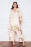 Sakshi Girri_Ivory Dupion Silk Printed Floral V Neck Kurta And Palazzo Set  _Online_at_Aza_Fashions