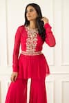 Label Sanya Gulati_Pink Georgette Hand Embroidered Sequins Round Peplum And Gharara Set _Online_at_Aza_Fashions