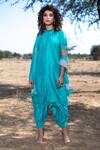 Buy_The Home Affair_Green Cotton, Silk Lace High Neck Inverted Box Pleated Kurta Set _at_Aza_Fashions