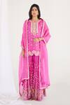 Koashee By Shubitaa_Pink Silk, Organza Embroidery, Sequins Round Neck Zardozi Sharara Set _Online_at_Aza_Fashions