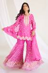 Shop_Koashee By Shubitaa_Pink Silk, Organza Embroidery, Sequins Round Neck Zardozi Sharara Set _Online_at_Aza_Fashions