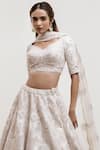 Kalighata_Ivory Silk Cut Work, Sequins V-neck Raw Embellished Bridal Lehenga Set _Online_at_Aza_Fashions