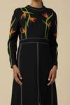 Shop Shahin Mannan Black Jersey Embroidery Round Neck Bird Of Paradise Front Slit Open Dress Online at Aza Fashions Shop_Shahin Mannan_Black Jersey Embroidery Round Neck Bird Of Paradise Front Slit Open Dress _Online_at_Aza_Fashions