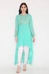 Bha Sha_Blue Georgette, Silk Satin Sequins, Shama Asymmetric Tunic And Dhoti Pant Set _Online_at_Aza_Fashions
