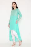 Buy_Bha Sha_Blue Georgette, Silk Satin Sequins, Shama Asymmetric Tunic And Dhoti Pant Set _Online_at_Aza_Fashions