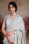 Shasha Gaba_Blue Viscose, Chanderi, Organza, Modal, Printed Tender Love Saree With Blouse _Online_at_Aza_Fashions