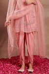 SHASHA GABA_Pink Organza, Crepe, Embroidery, Square Neck Floral Hand Kurta Set _Online_at_Aza_Fashions