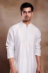 SHASHA GABA_Blue Chanderi Embroidered Varah Pintucked Yoke Kurta _Online_at_Aza_Fashions