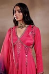 SHASHA GABA Fuchsia Chanderi Sequins, Cut Work V-neck Rhapsody Anarkali Set Online at Aza Fashions SHASHA GABA_Fuchsia Chanderi Sequins, Cut Work V-neck Rhapsody Anarkali Set _Online_at_Aza_Fashions