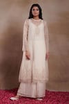 SHASHA GABA_Cream Organza Embroidery Beads Round Rosa Woodli Kurta And Palazzo Set _Online_at_Aza_Fashions