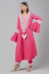 Buy_Inej_Fuchsia Rayon Flex Embroidery Paisley Cut-out Bodice Kurta With Palazzo _at_Aza_Fashions