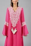 Inej_Fuchsia Rayon Flex Embroidery Paisley Cut-out Bodice Kurta With Palazzo _at_Aza_Fashions