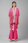 Inej_Fuchsia Rayon Flex Embroidery Paisley V Neck Kaftan With Bell Bottom Pant _Online_at_Aza_Fashions