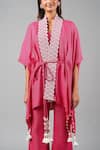 Shop_Inej_Fuchsia Rayon Flex Embroidery Paisley V Neck Kaftan With Bell Bottom Pant _Online_at_Aza_Fashions