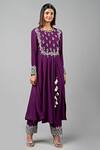 Buy_Inej_Purple Rayon Embroidery Round Neck Kairi Side Slit Anarkali With Pant_at_Aza_Fashions