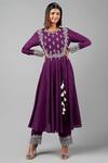 Buy_Inej_Purple Rayon Embroidery Round Neck Kairi Side Slit Anarkali With Pant_Online_at_Aza_Fashions
