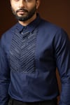 Shop_Paarsh_Blue Cotton Stretch Embroidered Cut Dana Work Yoke Shirt _Online_at_Aza_Fashions