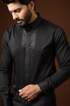 Shop_Paarsh_Black Cotton Stretch Embroidered Cut Dana Work Placement Shirt _Online_at_Aza_Fashions