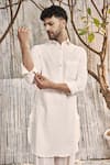 Buy_Charkhee_Off White Kurta  Dobby Cotton Solid Pathani And Salwar Set _Online_at_Aza_Fashions