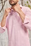 Shop_Charkhee_Pink Kurta  Dobby Cotton Solid Full Sleeve Pathani And Salwar Set _Online_at_Aza_Fashions